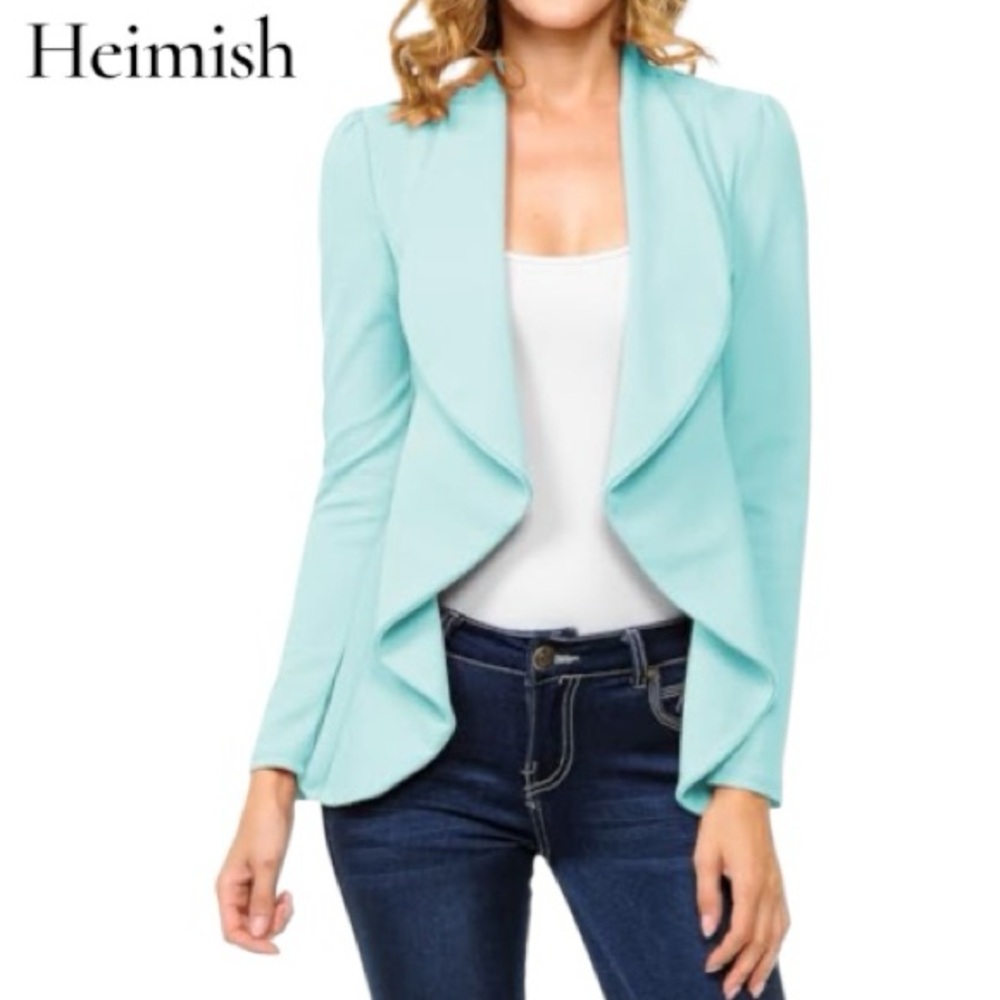 Heimish Stylish Turquoise Open Front Blazer